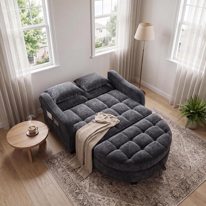 ERYE Chenille Tufted Loveseat Sofa and Ottoman Set, Tufted Recliner Sleeper - Image 9