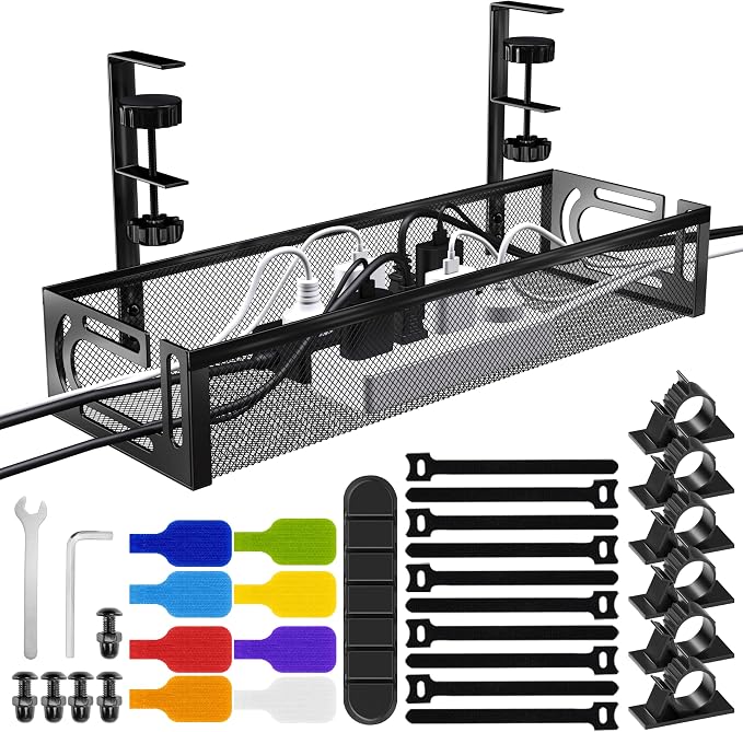 No Drill Under Desk Cable Management Tray, SONATURE 15.7" Cord Organizer by SONATURE