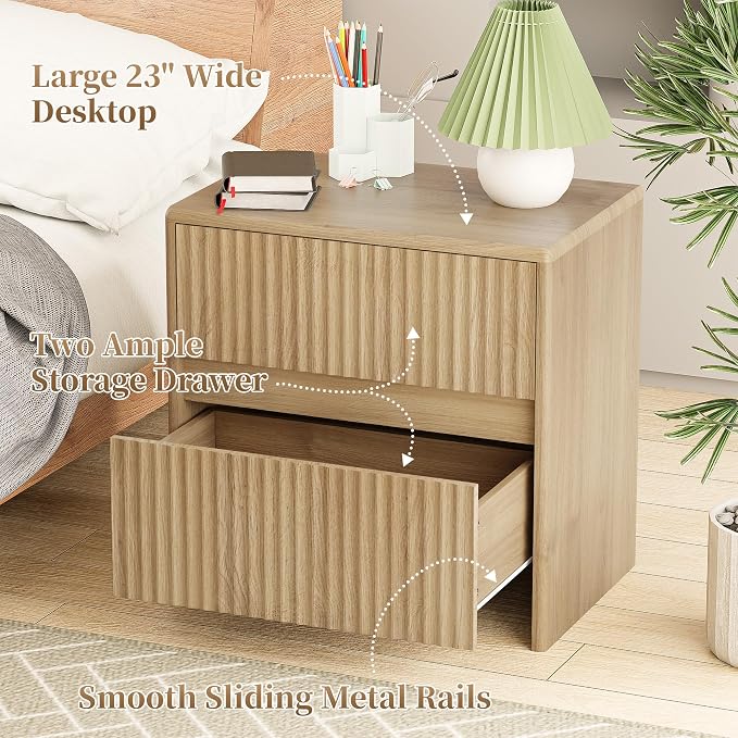 Fluted Nightstand, Oak Modern Night Stand - Image 5