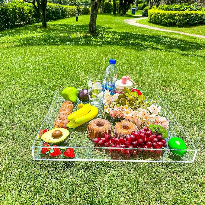 Clear Rectangular 18x20 Inches Acrylic Ottoman Tray Decorative Serving Tray - Image 5