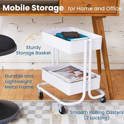 ECR4Kids 2-Tier Metal Rolling Utility Storage Cart - Image 3