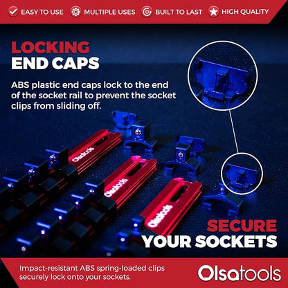 Olsa Tools 3-Pc Set Aluminum Socket Organizer | Locking End Caps | 1/4-Inch - Image 4