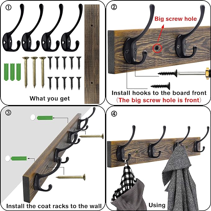 IBosins Wall Mounted Coat Rack, Entryway Hanging, Metal Wood Rack - Image 2