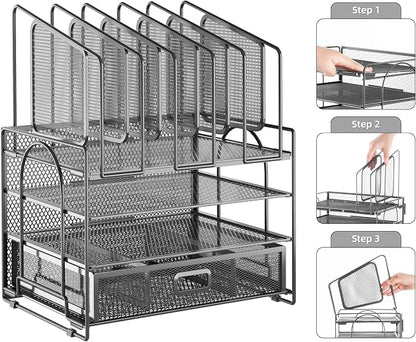 Marbrasse Desk Organizers, 4-Tier Mesh Desk File Organizer - Image 6
