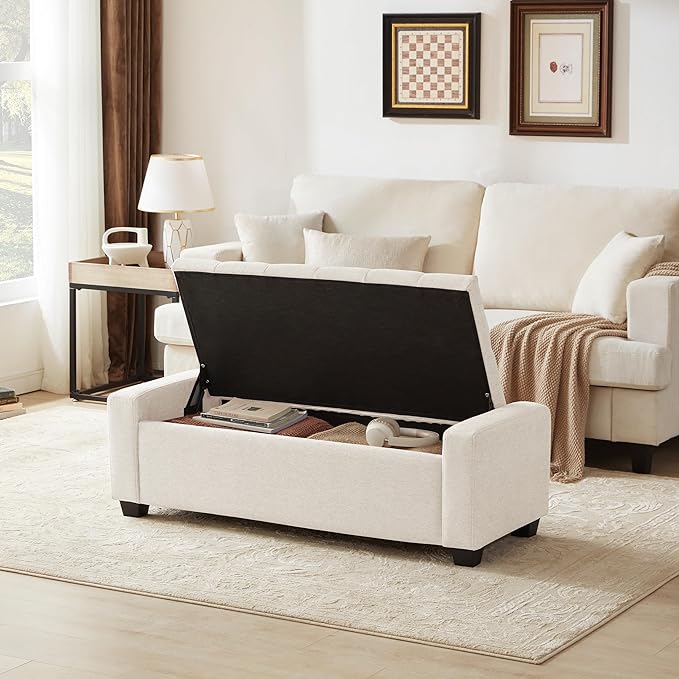 Huatean Home 48" Ottoman with Storage, Storage Ottoman Bench with Safety Hinge - Image 3