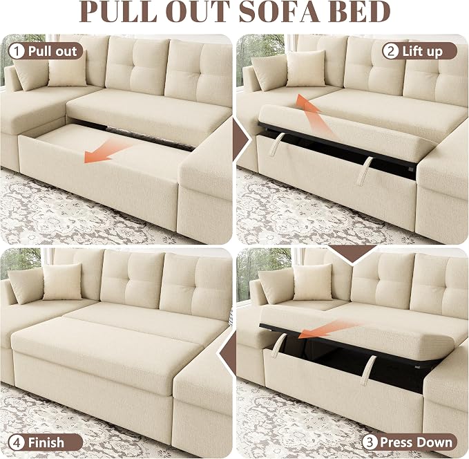 Huatean Home Oversized Sleeper Couch Sofa, Sectional Sleeper Sofa Bed - Image 7