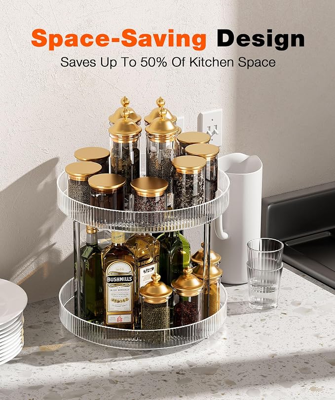 360° Clear Rotating Storage Tray, 2 Tier Lazy Susan Bathroom Countertop - Image 4