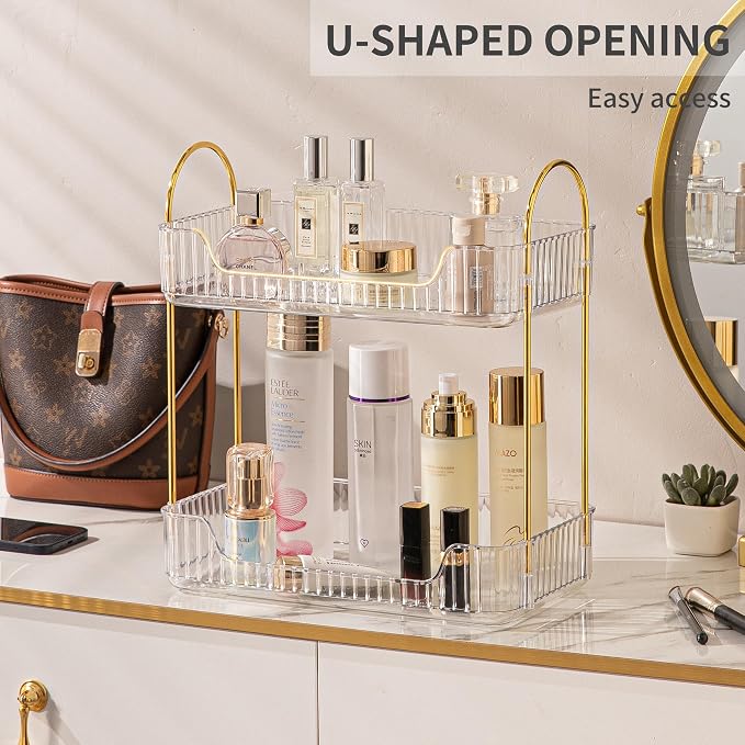 2 Tier Bathroom Organizer Countertop Makeup Perfume Tray Skincare Organizer - Image 5
