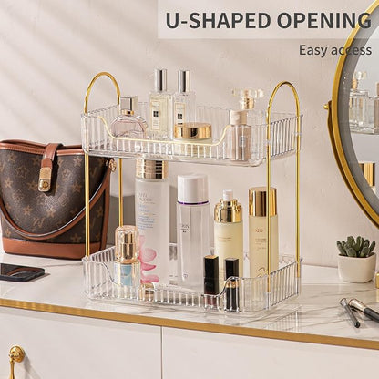 2 Tier Bathroom Organizer Countertop Makeup Perfume Tray Skincare Organizer - Image 5