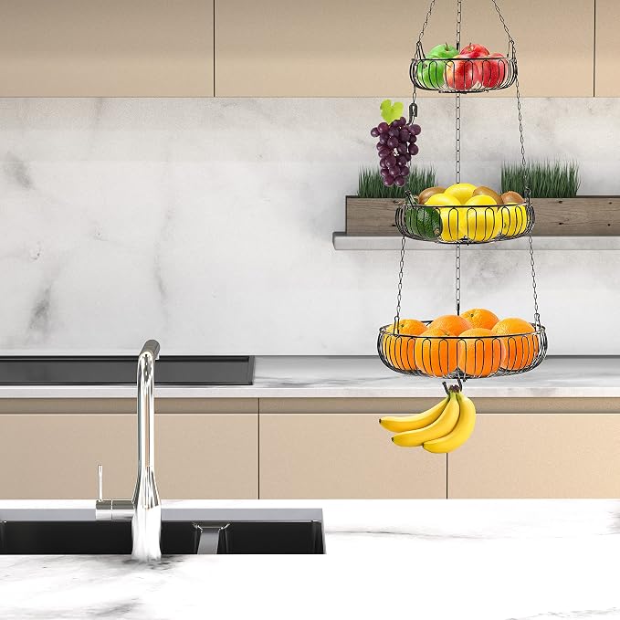 Simple Houseware Adjustable Metal Hanging Fruit Basket - Image 3
