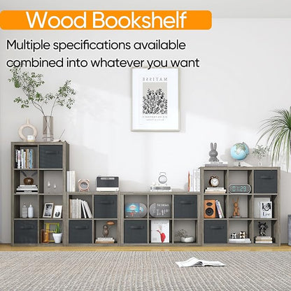 Bookshelf with Storage Bins, 9-Cube Storage Organizer Sturdy Wooden Bookcase - Image 4