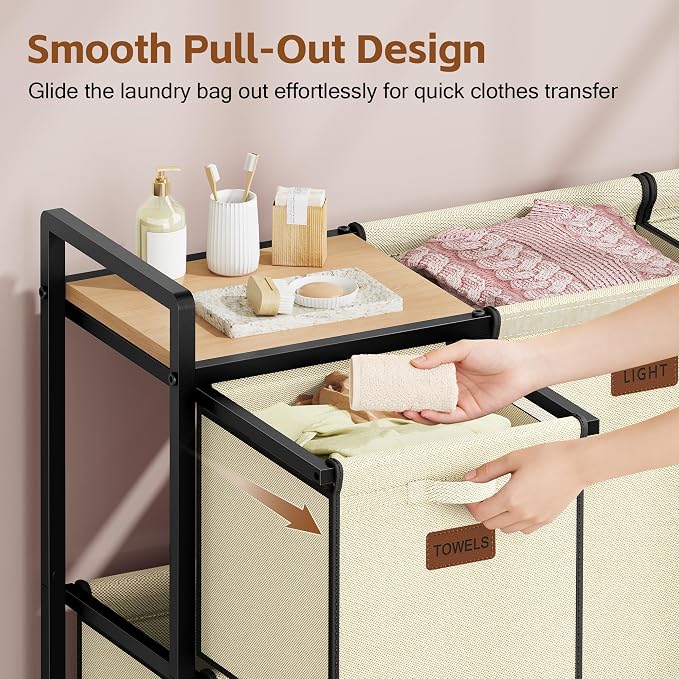 Hoctieon 4 Section Laundry Cart, 48 Gal. Laundry Hamper - Image 4