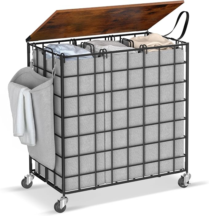 Laundry Basket with Wheels, Heavy Duty Laundry Sorter 3 Sections, 140L Large by Unknown