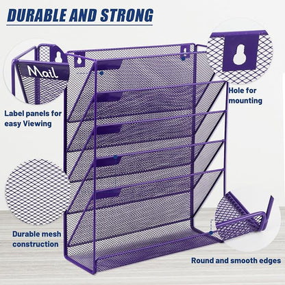 EASEPRES Desk File Organizer Mesh 6-Tier, Hanging Wall Mount Document - Image 3