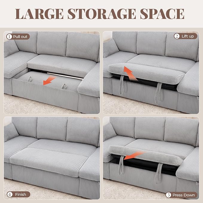 Huatean Home Oversized Sleeper Sofa Couch, 100 inch 2 in 1 Pullout Couch Bed - Image 7