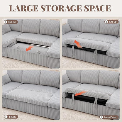 Huatean Home Oversized Sleeper Sofa Couch, 100 inch 2 in 1 Pullout Couch Bed - Image 7