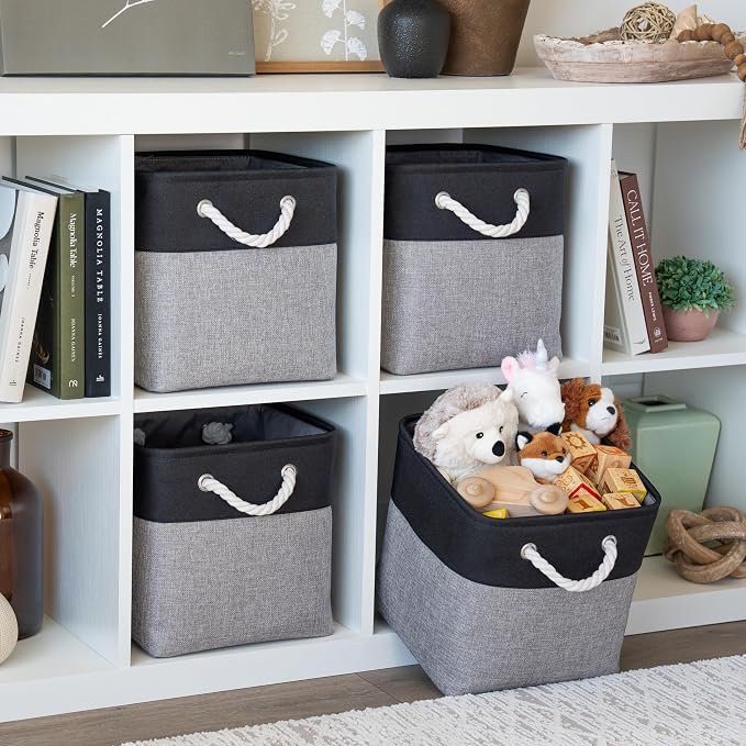OrganiHaus 11x11 Cube Storage Bins 4 Pack, Foldable Cube Storage Organizer w/ - Image 3