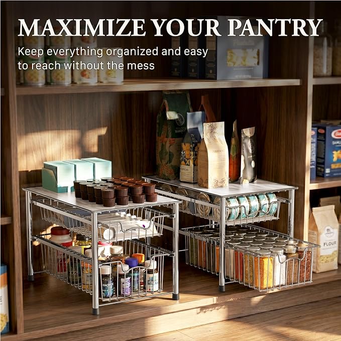 Simple Houseware Stackable 2 Tier Sliding Basket Organizer Drawer - Image 7