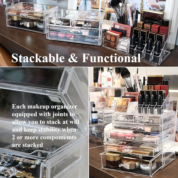 Sea Team 3-Layer Stackable Clear Makeup Organizer - Image 6