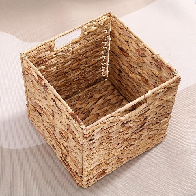 10.5 x 10.5in Wicker Storage Baskets, Cube Foldable Water Hyacinth Storage - Image 7