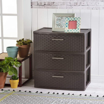 Sterilite 3 Drawer Wide Storage Tower, Plastic Weave Organizer, Espresso by Sterilite