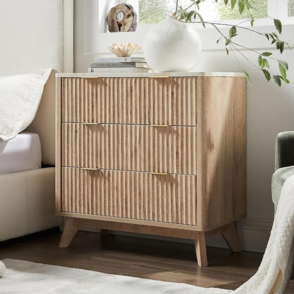 T4TREAM Fluted 3 Drawers Nightstand, Oversized Extra Large Modern Side Table by T4TREAMFurniture