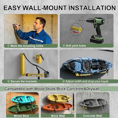 Kayak Storage Hooks Wall Mount Rack, Heavy Duty Garage Storage Hangers - Image 8