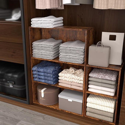 Wooden 3 Cube Storage Organizer, 3 Tier Low Bookcase Storage Display Organizer - Image 5