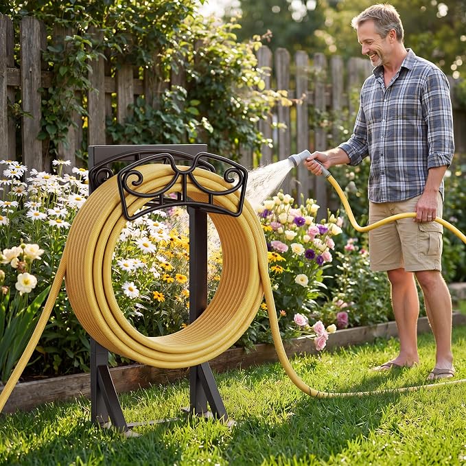 Garden Hose Holder Stand, Freestanding Metal Water Hose Storage Rack - Image 2