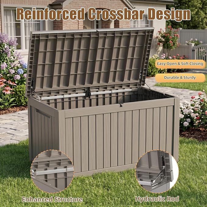 300 Gallon Outdoor Storage Box, Extra Large Resin Deck Box, Waterproof Lockable - Image 4