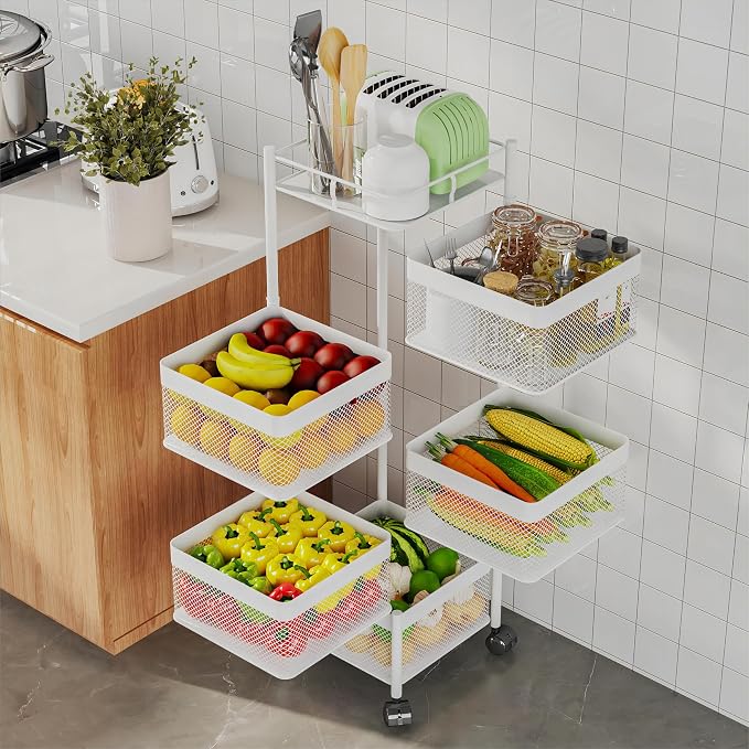 Fruit Basket for Kitchen No Assembly, Rotating Kitchen Storage Rack, Bathroom by xinyourui