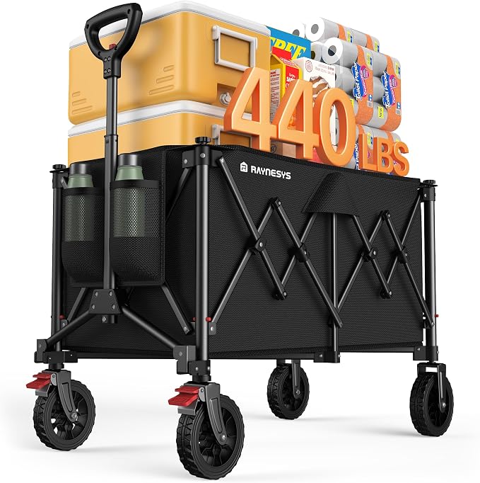Collapsible Foldable Wagons, 440lbs Capacity Wagons Carts Foldable by Raynesys