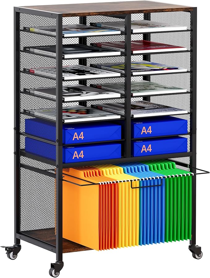 EasyPAG Rolling File Cart with 14 Slot Mail Organizer, Under Desk Storage with by EasyPAG