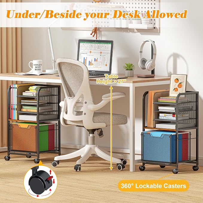 5-Tier Rolling File Cart Under Desk - Image 6