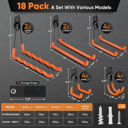 Nacial 18 Pack Garage Hooks Heavy Duty, Utility Steel Garage Storage Hook - Image 2