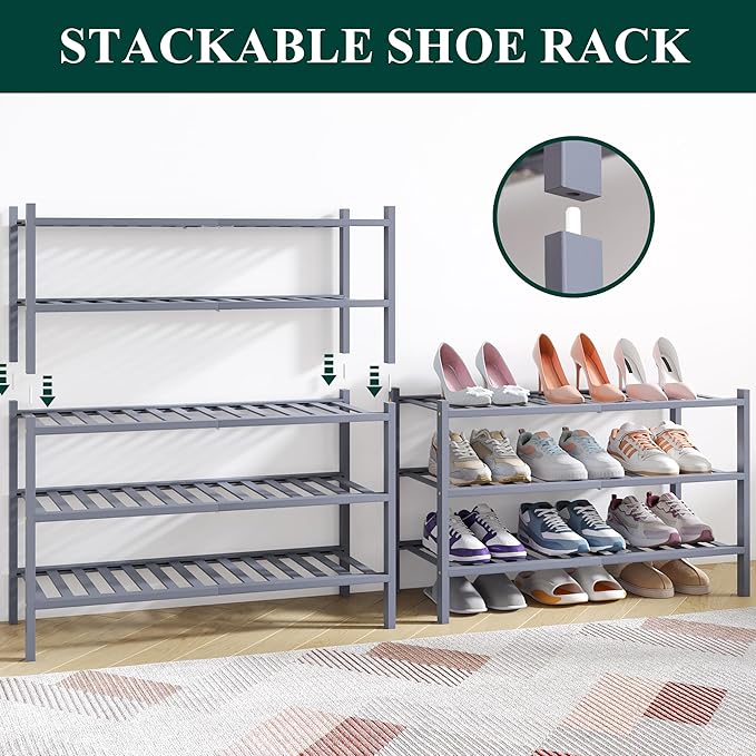 Smiry Bamboo Shoe Rack for Closet, 6 Tier Wooden Stackable Shoe Organizer - Image 4