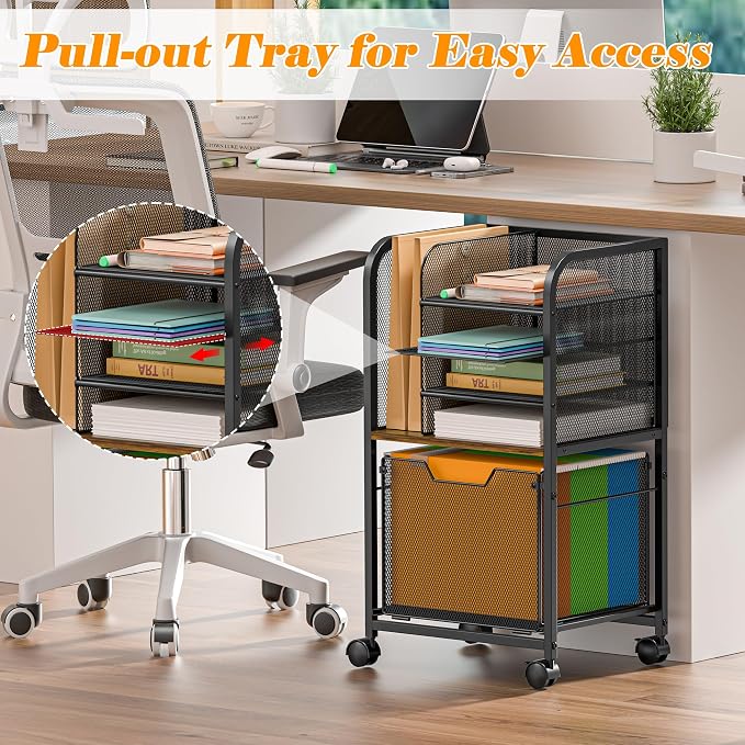 5-Tier Rolling File Cart Under Desk - Image 2
