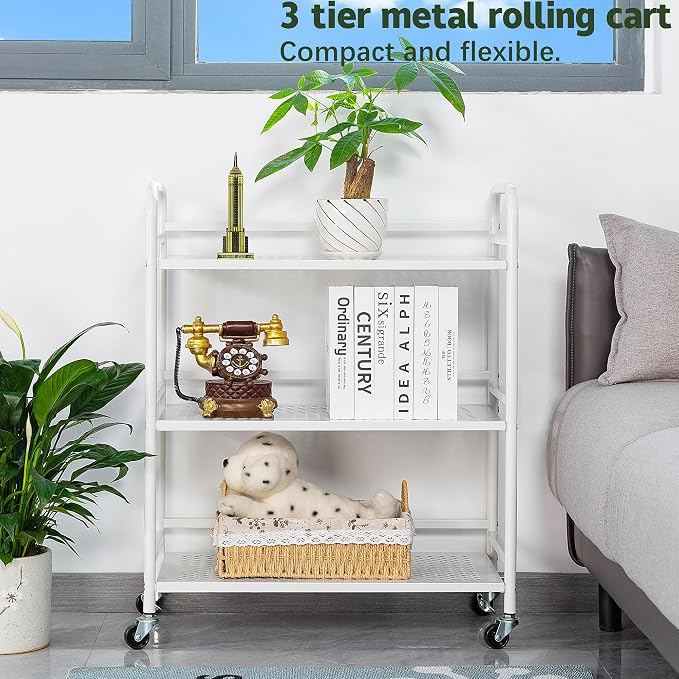 HDANI 3 Tier Metal Rolling Heavy Cart Supports 40 Lbs Per Tier, Mesh Rolling - Image 3