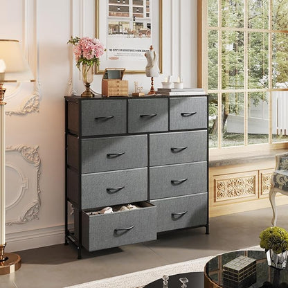 WLIVE Tall Dresser for Bedroom, 9 Drawer Chest of Drawers, Dark Grey | 9 roomy - Image 8