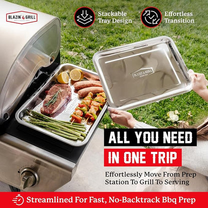 BLAZIN' GRILL Prep and Serving Trays | Set of 2 Stackable, Stainless Steel BBQ - Image 4