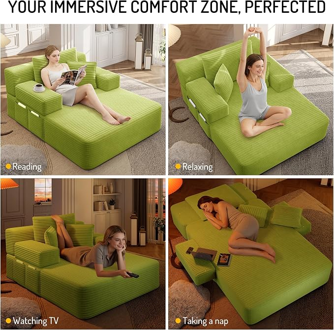 2-in-1 Convertible Chaise Lounge Indoor, 60.2" Corduroy Upholstered Chaise - Image 6