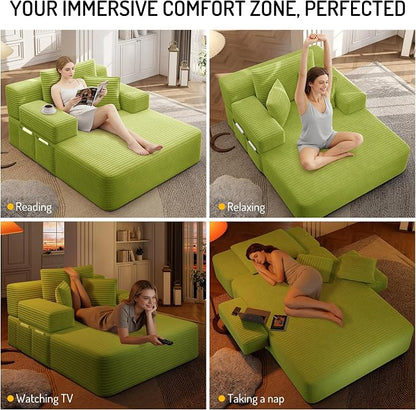 2-in-1 Convertible Chaise Lounge Indoor, 60.2" Corduroy Upholstered Chaise - Image 6