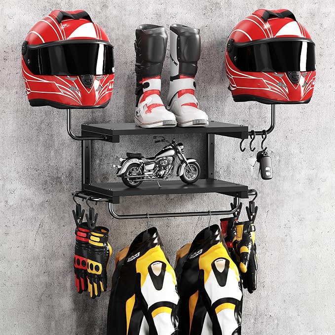 Motorcycle Helmet Holder Wall Mount, 2-Tier Helmet Rack by Unknown