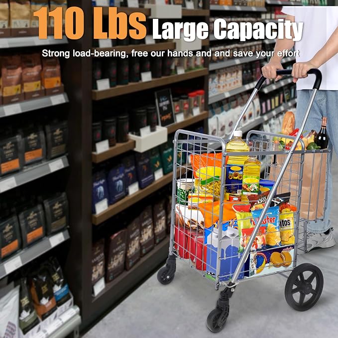 Whitmor Utility Folding Shopping Cart, 115L Heavy Duty Grocery Cart - Image 4