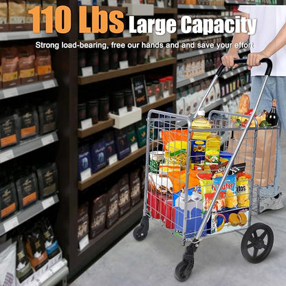 Whitmor Utility Folding Shopping Cart, 115L Heavy Duty Grocery Cart - Image 4