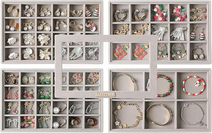 Frebeauty Stackable Jewelry Trays, Removable Glass Lid, Drawer Inserts by Frebeauty