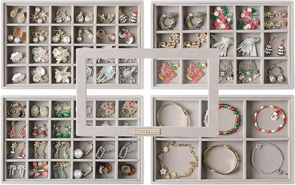 Frebeauty Stackable Jewelry Trays, Removable Glass Lid, Drawer Inserts by Frebeauty