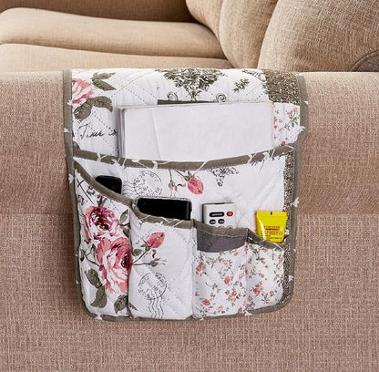 Brilliant Sunshine Rose and Toile Patchwork Couch Armrest 5 Pockets Organizer by BrilliantSunshine