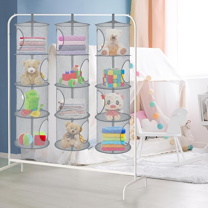 3Pcs Hanging Stuffed Animal Storage Hammock Net 4 Tiers, Holds Plushies - Image 5