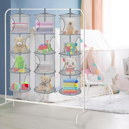 3Pcs Hanging Stuffed Animal Storage Hammock Net 4 Tiers, Holds Plushies - Image 5
